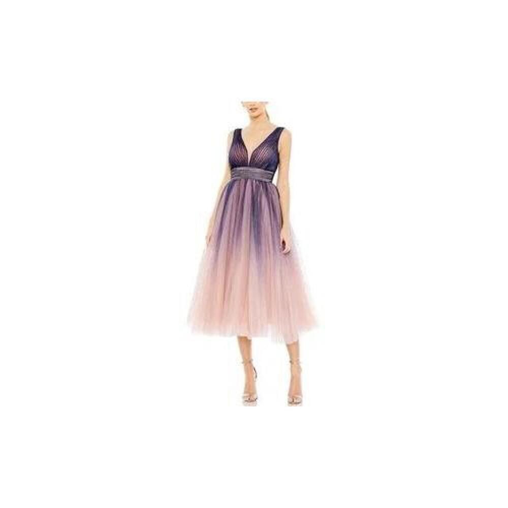 Mac Duggal Ombre Sleeveless V Neck Midi Dress Size 4